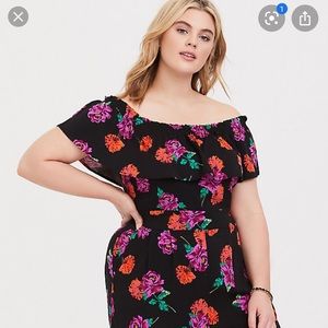 Torrid off shoulder floral challis jumpsuit